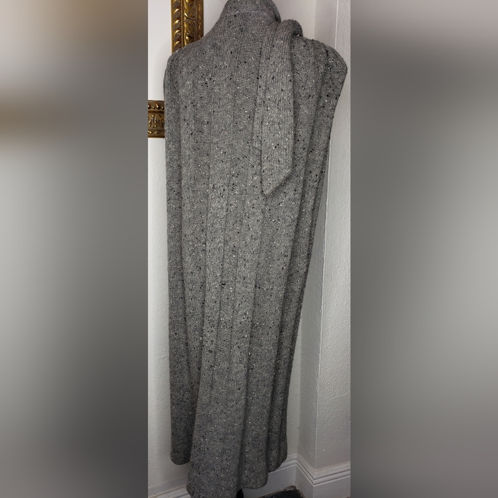 VTG 1970s Grey Wool Womens Long Winter Cape One Button Built In Scarf Size 10 - Picture 3 of 10